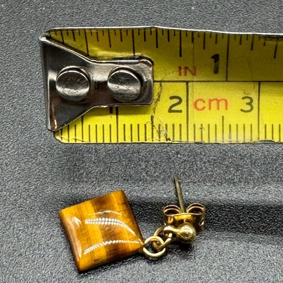 Vintage Small and Dainty Genuine Tiger's Eye Pierced Stud Dangling Earrings - Picture 5 of 5